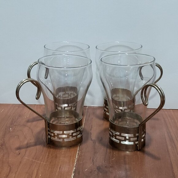 Glass Irish Coffee Cappuccino Glasses Cups Mugs Metal Base and Handles Set of 4 - Picture 11 of 11